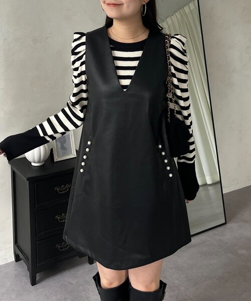 prose verse（プロズヴェール）の「ミドル丈フェイクレザーベスト（キャミソール・レディース・ブラック・LARGE/MEDIUM）」の21枚目の写真