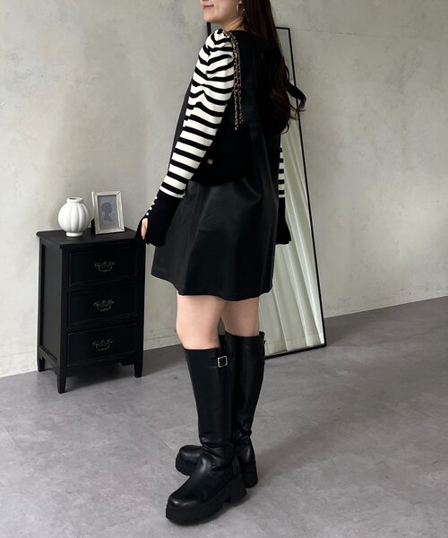 prose verse（プロズヴェール）の「ミドル丈フェイクレザーベスト（キャミソール・レディース・ブラック・LARGE/MEDIUM）」の12枚目の写真