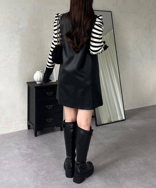 prose verse（プロズヴェール）の「ミドル丈フェイクレザーベスト（キャミソール・レディース・ブラック・LARGE/MEDIUM）」の13枚目の写真