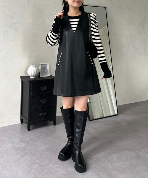 prose verse（プロズヴェール）の「ミドル丈フェイクレザーベスト（キャミソール・レディース・ブラック・LARGE/MEDIUM）」の5枚目の写真