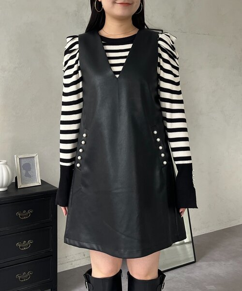 prose verse（プロズヴェール）の「ミドル丈フェイクレザーベスト（キャミソール・レディース・ブラック・LARGE/MEDIUM）」の6枚目の写真