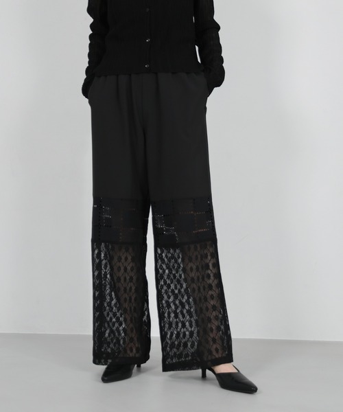 select MOCA（セレクトモカ）の「パネルレースイージーパンツ（その他パンツ・レディース・アイボリー/ブラック・FREE）」の2枚目の写真