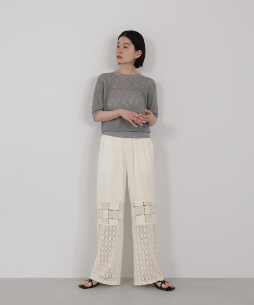 select MOCA（セレクトモカ）の「パネルレースイージーパンツ（その他パンツ・レディース・アイボリー/ブラック・FREE）」の3枚目の写真