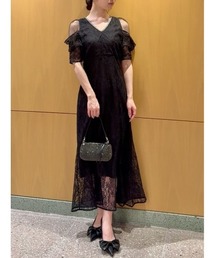 ラメブレードＶネックレースドレス
