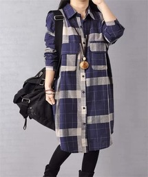 チェック柄シャツワンピース