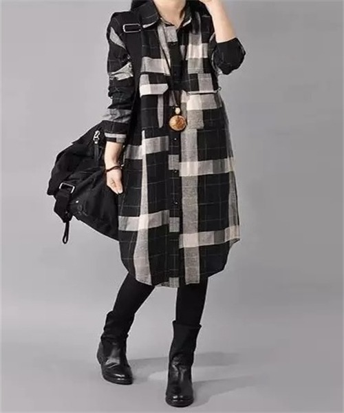 Dream garden(ドリームガーデン)の「チェック柄シャツワンピース(シャツワンピース・レディース・ブラック/ネイビー/レッド・L/M)」の4枚目の写真