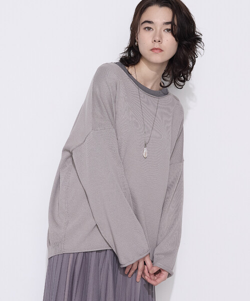 COMME CA Wardrobe(コムサワードローブ)の「綿/ポリエステル天竺編 ニットプルオーバー(ニット/セーター・レディース・アイボリー/サックスブルー/ライトグレー・FREE)」の2枚目の写真