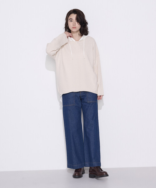 COMME CA Wardrobe(コムサワードローブ)の「綿/ポリエステル天竺編 ニットプルオーバー(ニット/セーター・レディース・アイボリー/サックスブルー/ライトグレー・FREE)」の8枚目の写真