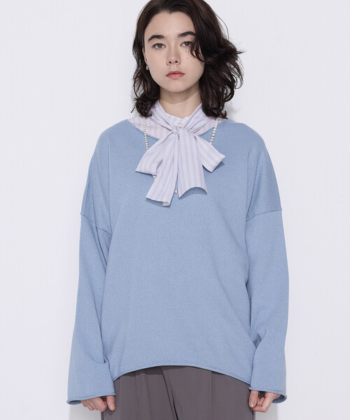 COMME CA Wardrobe(コムサワードローブ)の「綿/ポリエステル天竺編 ニットプルオーバー(ニット/セーター・レディース・アイボリー/サックスブルー/ライトグレー・FREE)」の16枚目の写真