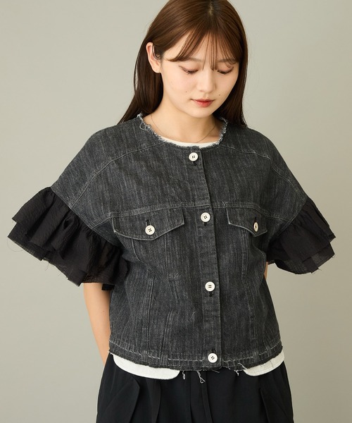 mien（ミアン）の「【mien】フリルスリーブデニムジャケット（デニムジャケット・レディース・インディゴブルー/ブラック・38）」の2枚目の写真