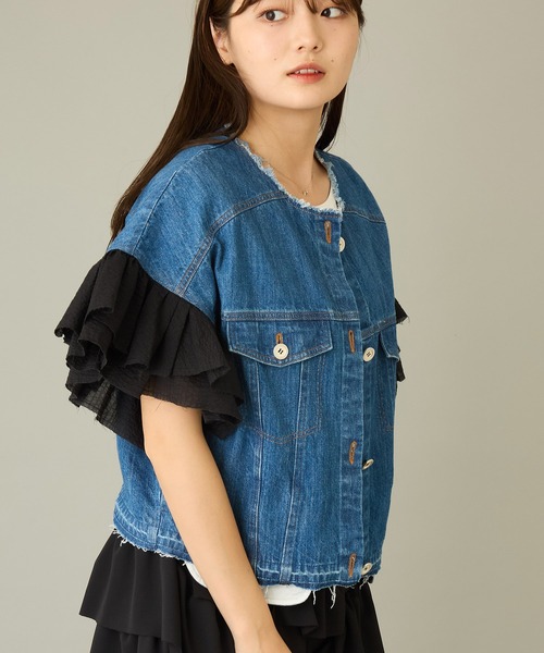 mien（ミアン）の「【mien】フリルスリーブデニムジャケット（デニムジャケット・レディース・インディゴブルー/ブラック・38）」の7枚目の写真