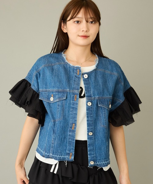 mien（ミアン）の「【mien】フリルスリーブデニムジャケット（デニムジャケット・レディース・インディゴブルー/ブラック・38）」の6枚目の写真