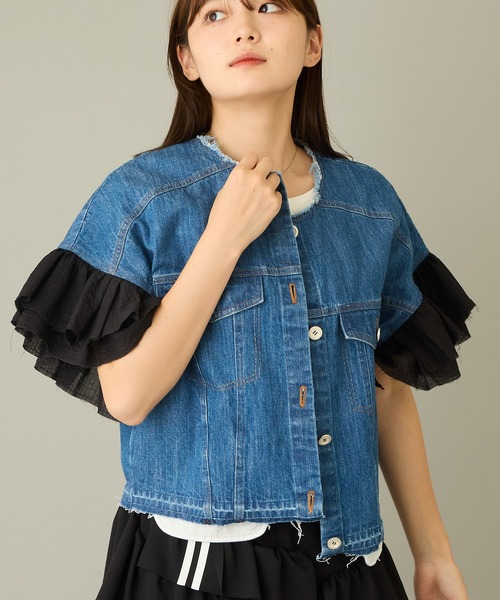 mien（ミアン）の「【mien】フリルスリーブデニムジャケット（デニムジャケット・レディース・インディゴブルー/ブラック・38）」の5枚目の写真