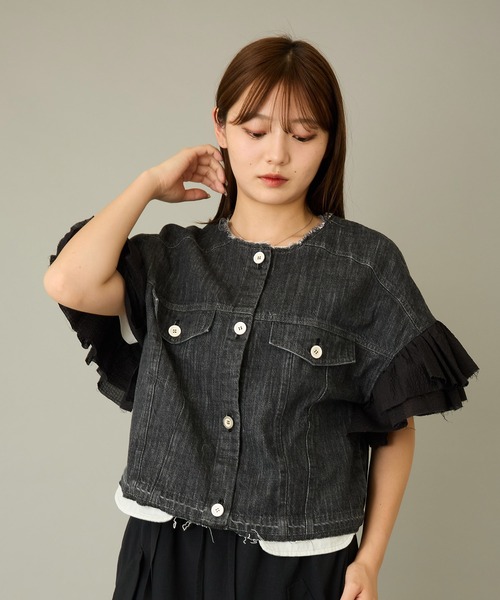 mien（ミアン）の「【mien】フリルスリーブデニムジャケット（デニムジャケット・レディース・インディゴブルー/ブラック・38）」の11枚目の写真