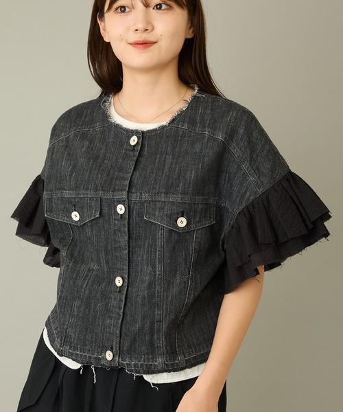 mien（ミアン）の「【mien】フリルスリーブデニムジャケット（デニムジャケット・レディース・インディゴブルー/ブラック・38）」の10枚目の写真