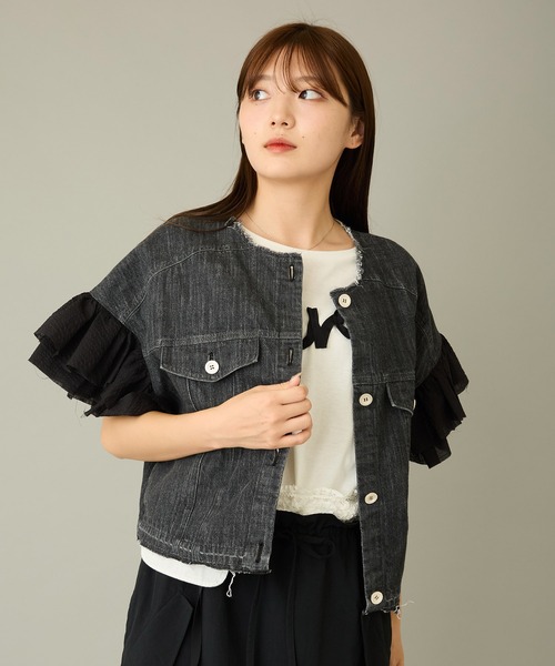 mien（ミアン）の「【mien】フリルスリーブデニムジャケット（デニムジャケット・レディース・インディゴブルー/ブラック・38）」の12枚目の写真