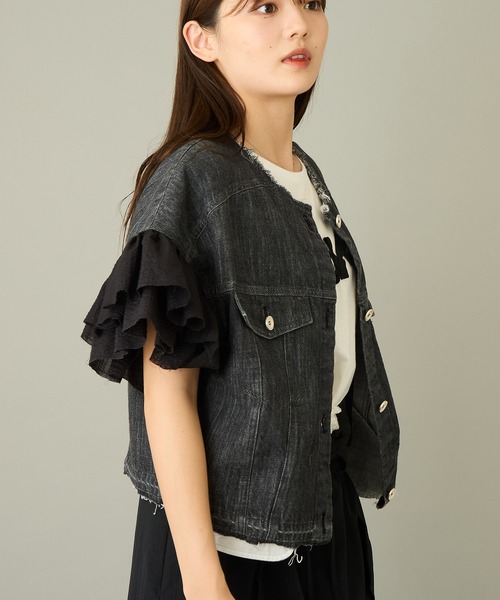 mien（ミアン）の「【mien】フリルスリーブデニムジャケット（デニムジャケット・レディース・インディゴブルー/ブラック・38）」の14枚目の写真