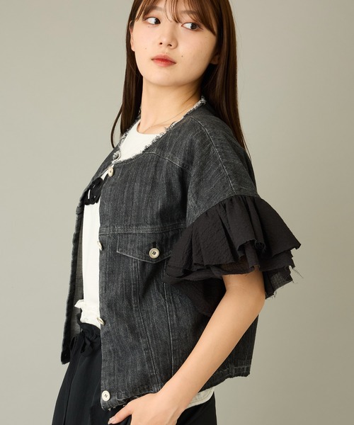 mien（ミアン）の「【mien】フリルスリーブデニムジャケット（デニムジャケット・レディース・インディゴブルー/ブラック・38）」の15枚目の写真