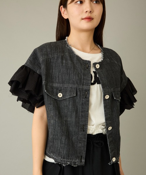 mien（ミアン）の「【mien】フリルスリーブデニムジャケット（デニムジャケット・レディース・インディゴブルー/ブラック・38）」の13枚目の写真