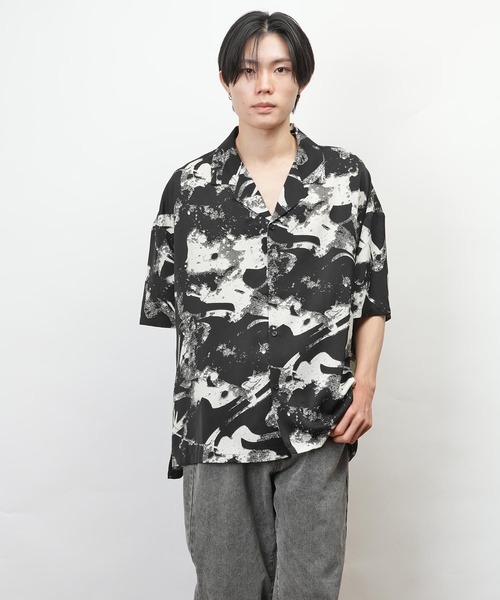 セール】フラワー柄 幾何学柄 オープンカラー 半袖 シャツ(GW)（シャツ