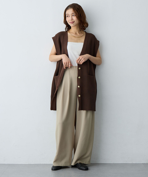anyfee(エニフィー)の「【anyfee×HINAコラボ】サマラク多タックワイドパンツ(2026SS)(その他パンツ・レディース・ネイビー/ベージュ/チャコール/アイボリー・4L1/3L1/5L/4L/5L1/3L/LL)」の13枚目の写真