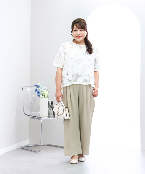 anyfee(エニフィー)の「【anyfee×HINAコラボ】サマラク多タックワイドパンツ(2026SS)(その他パンツ・レディース・ネイビー/ベージュ/チャコール/アイボリー・4L1/3L1/5L/4L/5L1/3L/LL)」の19枚目の写真