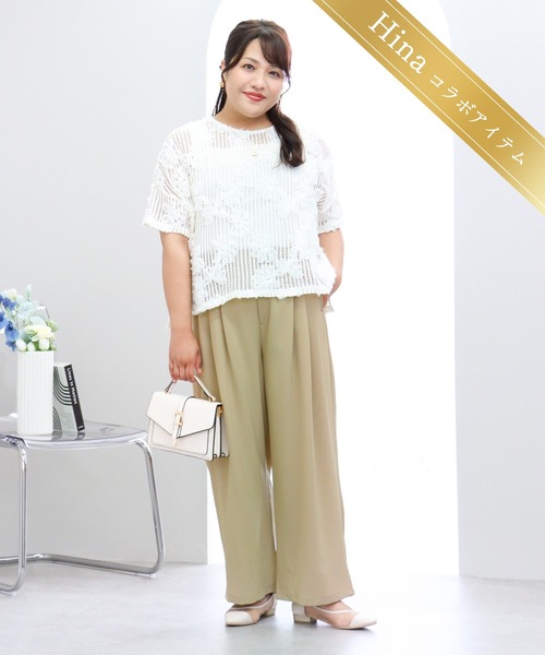 anyfee(エニフィー)の「【anyfee×HINAコラボ】サマラク多タックワイドパンツ(2026SS)(その他パンツ・レディース・ネイビー/ベージュ/チャコール/アイボリー・4L1/3L1/5L/4L/5L1/3L/LL)」の3枚目の写真