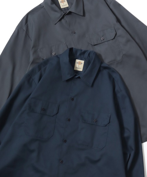 Dickies 574 LS Work Shirt / оверсайз TC ткань, однотонная рабочая рубашка с длинным рукавом, мужская