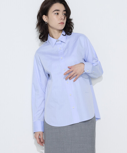 COMME CA（コムサ）の「コットンブロード／アイランドコットン ベーシックシャツ（シャツ/ブラウス・レディース・サックスブルー/ホワイト・11号/9号）」の2枚目の写真