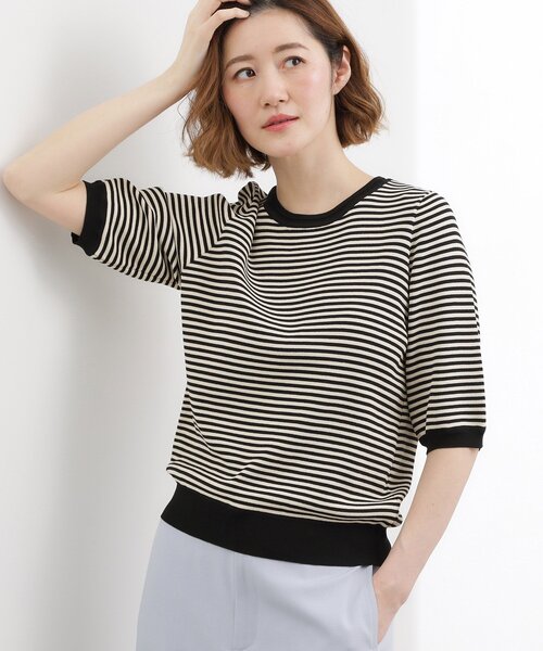 grove(グローブ)の「【貴島明日香さん着用・シリーズ累計34万枚】やわらかドライタッチ 五分袖クルーネックニット(ニット/セーター・レディース・シルバー/オフホワイト/ホワイト系5/ブルー/ブルー系その他/ピンクゴールド/レッド系/ブラック/ブラック系2/ブルー系7・02/03/01/05/04)」の5枚目の写真