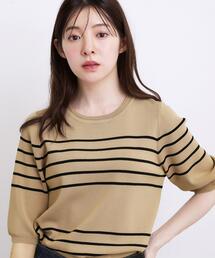 grove（グローブ）の「【シリーズ累計36万枚/UVカット・ひんやり・洗濯機OK】やわらかドライタッチ 五分袖クルーネックニット（ニット/セーター）」