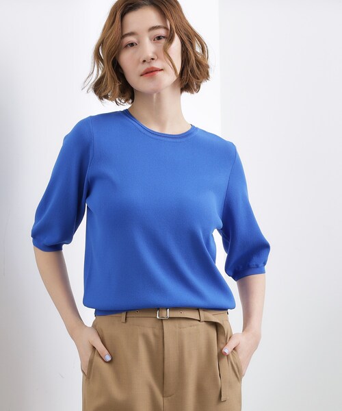 grove(グローブ)の「【貴島明日香さん着用・シリーズ累計34万枚】やわらかドライタッチ 五分袖クルーネックニット(ニット/セーター・レディース・シルバー/オフホワイト/ホワイト系5/ブルー/ブルー系その他/ピンクゴールド/レッド系/ブラック/ブラック系2/ブルー系7・02/03/01/05/04)」の7枚目の写真