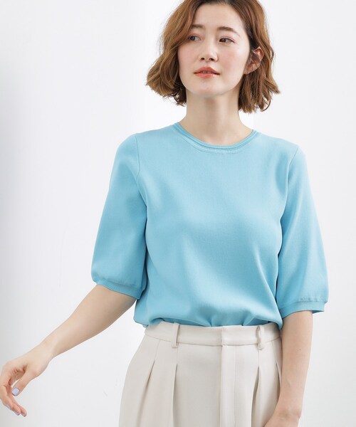 grove(グローブ)の「【貴島明日香さん着用・シリーズ累計34万枚】やわらかドライタッチ 五分袖クルーネックニット(ニット/セーター・レディース・シルバー/オフホワイト/ホワイト系5/ブルー/ブルー系その他/ピンクゴールド/レッド系/ブラック/ブラック系2/ブルー系7・02/03/01/05/04)」の6枚目の写真