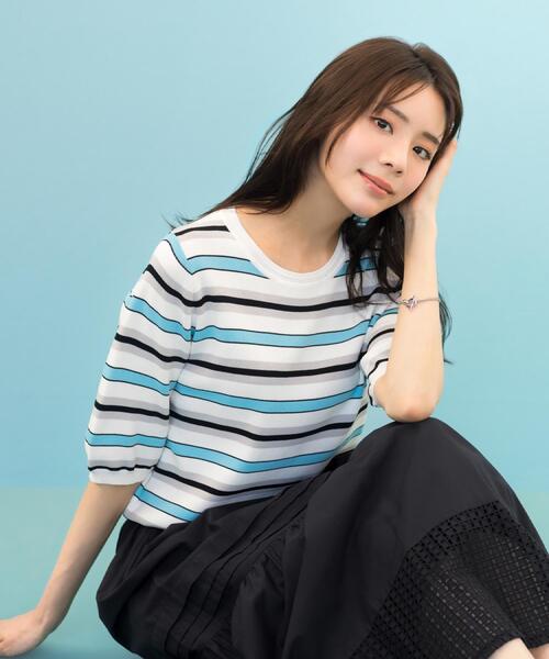 grove(グローブ)の「【貴島明日香さん着用・シリーズ累計34万枚】やわらかドライタッチ 五分袖クルーネックニット(ニット/セーター・レディース・シルバー/オフホワイト/ホワイト系5/ブルー/ブルー系その他/ピンクゴールド/レッド系/ブラック/ブラック系2/ブルー系7・02/03/01/05/04)」の8枚目の写真