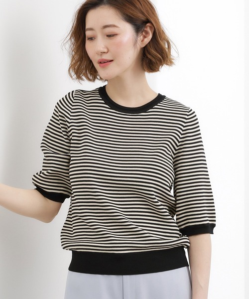 grove(グローブ)の「【貴島明日香さん着用・シリーズ累計34万枚】やわらかドライタッチ 五分袖クルーネックニット(ニット/セーター・レディース・シルバー/オフホワイト/ホワイト系5/ブルー/ブルー系その他/ピンクゴールド/レッド系/ブラック/ブラック系2/ブルー系7・02/03/01/05/04)」の12枚目の写真