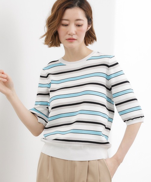 grove(グローブ)の「【貴島明日香さん着用・シリーズ累計34万枚】やわらかドライタッチ 五分袖クルーネックニット(ニット/セーター・レディース・シルバー/オフホワイト/ホワイト系5/ブルー/ブルー系その他/ピンクゴールド/レッド系/ブラック/ブラック系2/ブルー系7・02/03/01/05/04)」の21枚目の写真