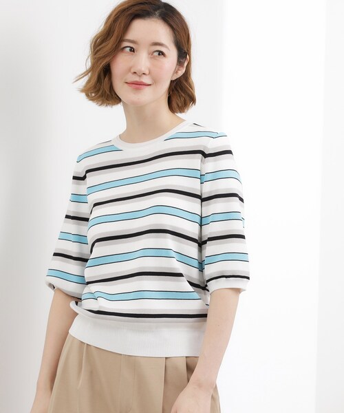 grove(グローブ)の「【貴島明日香さん着用・シリーズ累計34万枚】やわらかドライタッチ 五分袖クルーネックニット(ニット/セーター・レディース・シルバー/オフホワイト/ホワイト系5/ブルー/ブルー系その他/ピンクゴールド/レッド系/ブラック/ブラック系2/ブルー系7・02/03/01/05/04)」の19枚目の写真