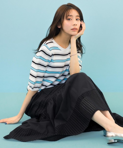 grove(グローブ)の「【貴島明日香さん着用・シリーズ累計34万枚】やわらかドライタッチ 五分袖クルーネックニット(ニット/セーター・レディース・シルバー/オフホワイト/ホワイト系5/ブルー/ブルー系その他/ピンクゴールド/レッド系/ブラック/ブラック系2/ブルー系7・02/03/01/05/04)」の16枚目の写真