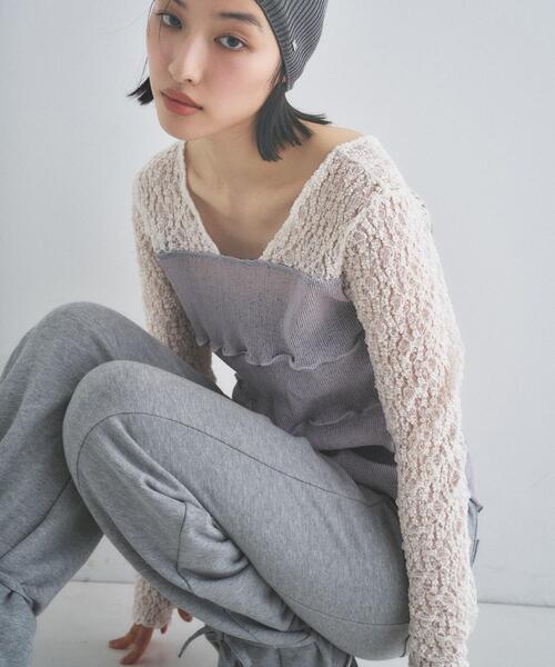 CODE A（コードエー）の「【Re】sensual lace sheer top（Tシャツ/カットソー・レディース・オフホワイト/ライトグレー・00）」の2枚目の写真