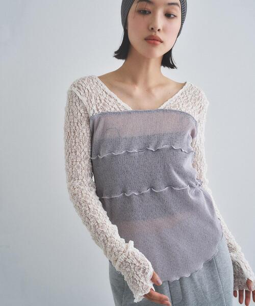 CODE A（コードエー）の「【Re】sensual lace sheer top（Tシャツ/カットソー・レディース・オフホワイト/ライトグレー・00）」の6枚目の写真