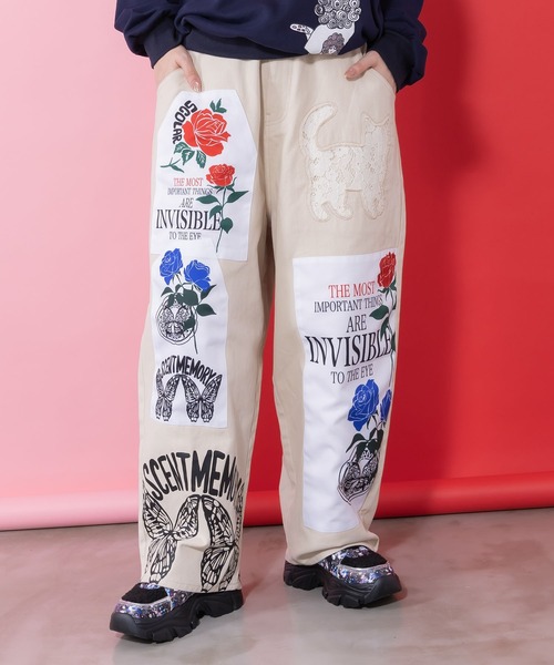 ScoLar(スカラー)の「161609:アップリケ×刺繍デニムorツイルパンツ(その他パンツ・レディース・ベージュ/オフホワイト・M)」の1枚目の写真