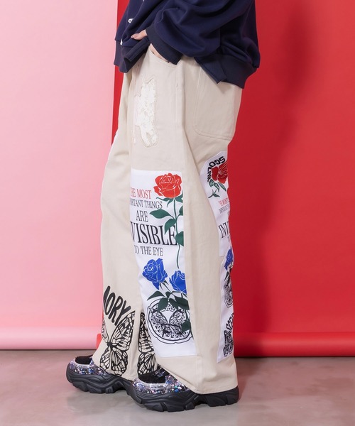 ScoLar(スカラー)の「161609:アップリケ×刺繍デニムorツイルパンツ(その他パンツ・レディース・ベージュ/オフホワイト・M)」の4枚目の写真