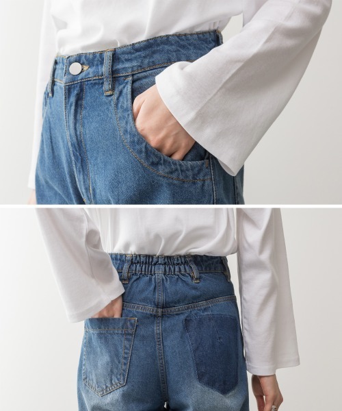 aity(アイティ)の「M-4L ヴィンテージ風 ポケット加工デニムワイドパンツ(デニムパンツ・レディース・ライトブルー/ブルー/グレー・4L/3L/LL/L/M)」の19枚目の写真