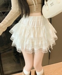 【Y2Kガーリー】レトロ レース×リボン ハイウエスト ティアードミニスカート