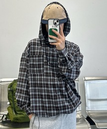 AUREN（オーレン）の「【ユニセックス】オーバーサイズシャツパーカー/フーディー/無地&ストライプ&チェック（シャツ/ブラウス）」