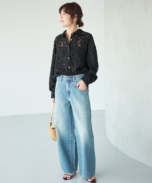 Spick & Span(スピックアンドスパン)の「《追加》シアージャガードシャツ(シャツ/ブラウス・レディース・ブラック/アイボリー・FREE)」の10枚目の写真