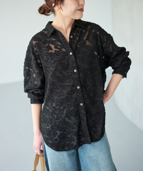 Spick & Span(スピックアンドスパン)の「《追加》シアージャガードシャツ(シャツ/ブラウス・レディース・ブラック/アイボリー・FREE)」の12枚目の写真