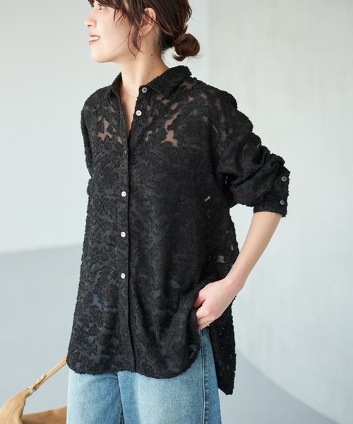 Spick & Span(スピックアンドスパン)の「《追加》シアージャガードシャツ(シャツ/ブラウス・レディース・ブラック/アイボリー・FREE)」の14枚目の写真