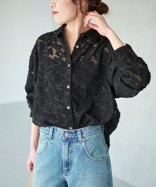 Spick & Span(スピックアンドスパン)の「《追加》シアージャガードシャツ(シャツ/ブラウス・レディース・ブラック/アイボリー・FREE)」の15枚目の写真