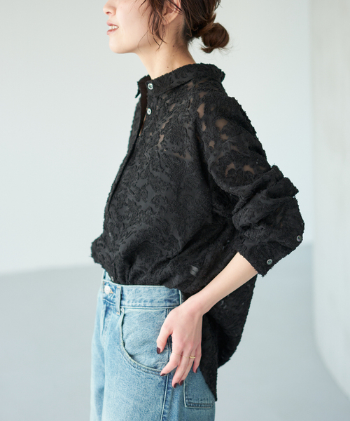 Spick & Span(スピックアンドスパン)の「《追加》シアージャガードシャツ(シャツ/ブラウス・レディース・ブラック/アイボリー・FREE)」の16枚目の写真